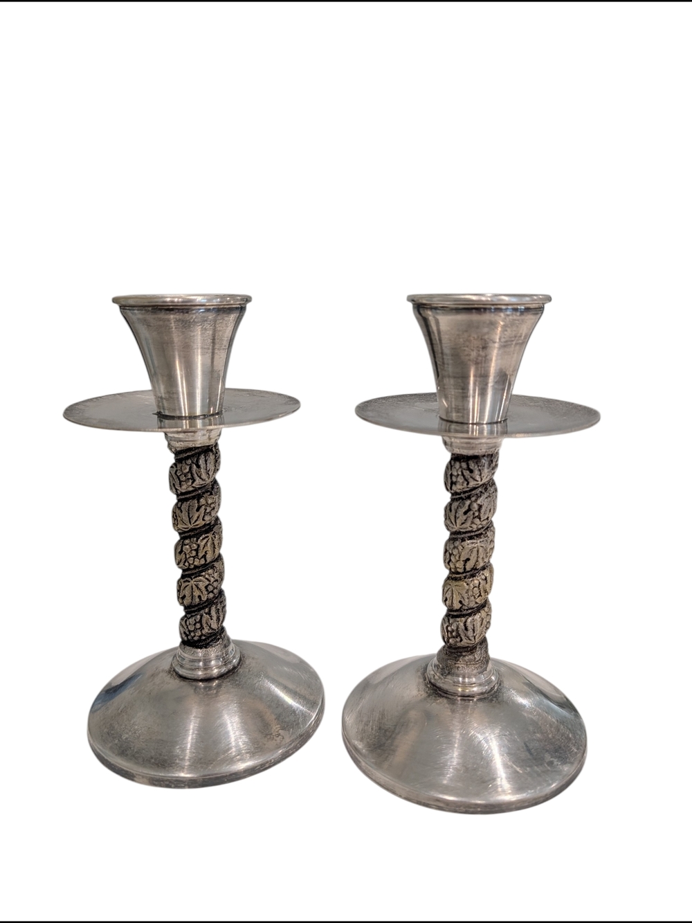 Vintage Silverplate  Candle Holders Pair Made  Spain Floral Stem Taper